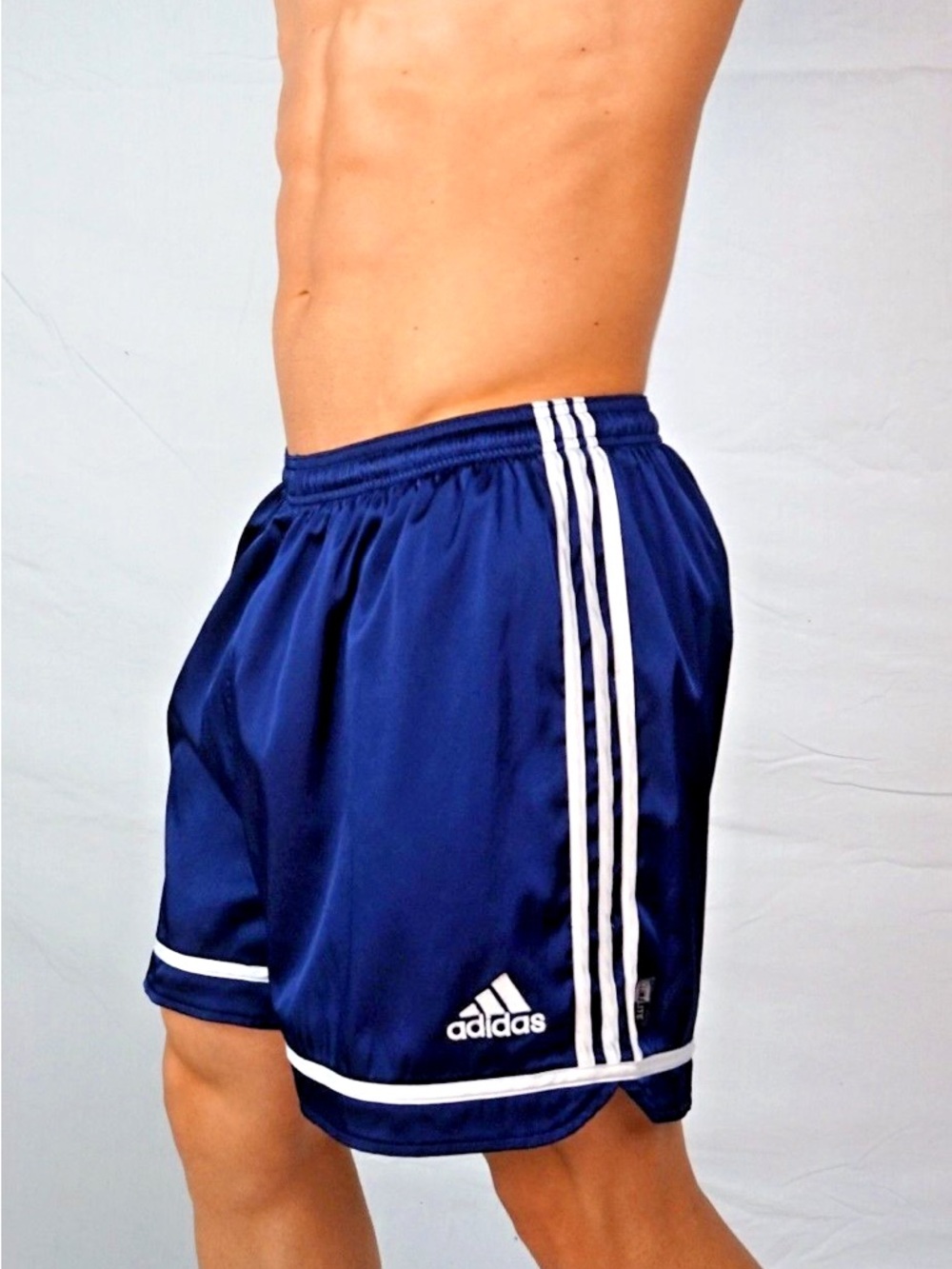 adidas Navy Blue Athletic Shorts with White Stripes